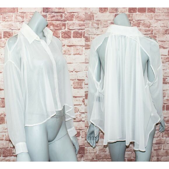 UNIF cut out Cold Shoulder Back Sheer Blouse White Size Medium - Picture 1 of 11